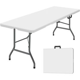 6 Foot Folding Table,Fold-in-Half Plastic Table,Indoor Outdoor Picnic Party Dining Camp Tables