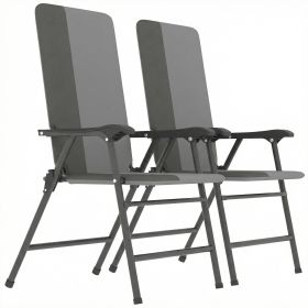 Folding Patio Chairs Set of 2, Padded High Back Lawn Camping Chairs with Armrests, 600D Oxford Fabric, Light Gray