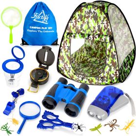 (ABC)(Prohibited Product on Amazon)Kids Camping Tent Set,15PCS Bug Catching Kit with Camouflage Military Pop Up Play Tent