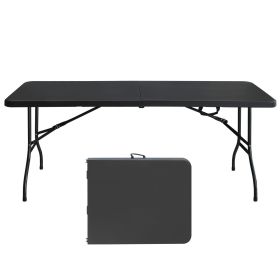 6ft Folding Table, Portable Plastic Table for Camping, Picnics, Parties, High Load Bearing Foldable Table Black (Color: AS PIC)